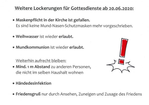 Weitere Lockerungen für Gottesdienste ab 20.06.2020